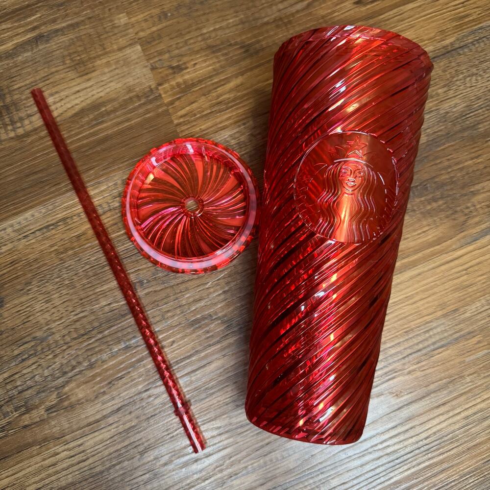 Starbucks Christmas 2024 Red Swirl Stripe Venti Tumbler 24 oz Cold Cup Winter
